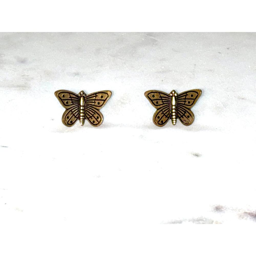 Vintage Gold-Plated Butterfly Post Earrings - Picture 3 of 4